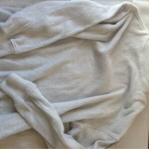 aerie Light Gray Waffle-Knit Sweatshirt